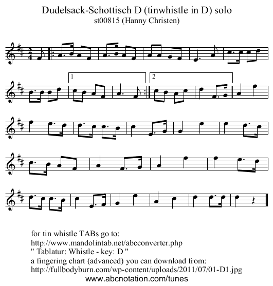 Dudelsack-Schottisch D (tinwhistle in D) solo - staff notation