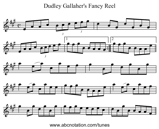 Dudley Gallaher's Fancy Reel - staff notation