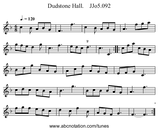 Dudstone Hall.    JJo5.092 - staff notation