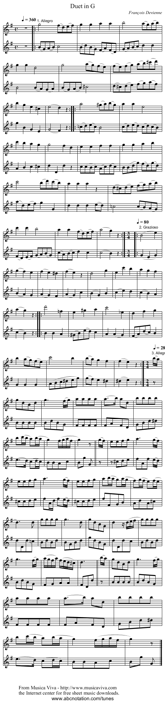 Duet in G - staff notation