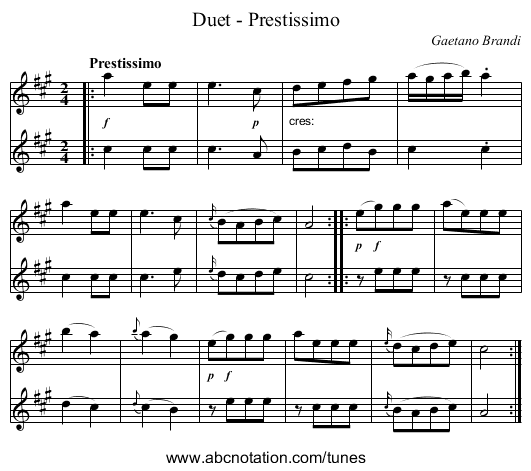 Duet - Prestissimo - staff notation
