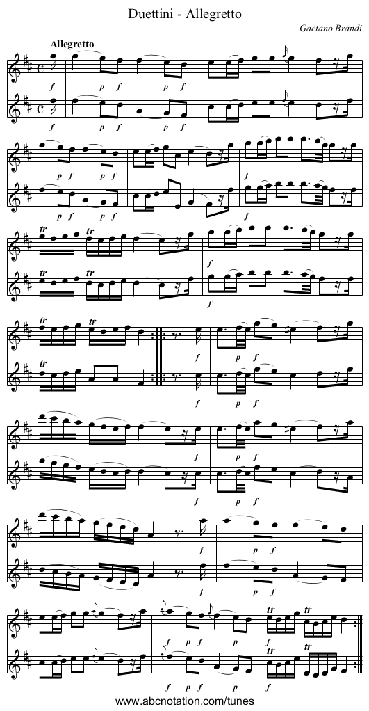 Duettini - Allegretto - staff notation