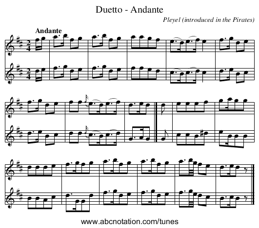 Duetto - Andante - staff notation