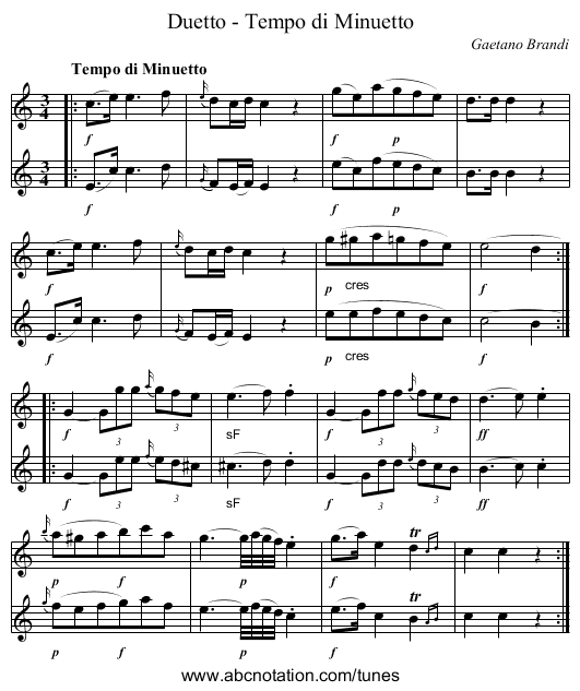 Duetto - Tempo di Minuetto - staff notation