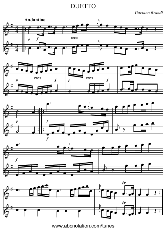 DUETTO - staff notation