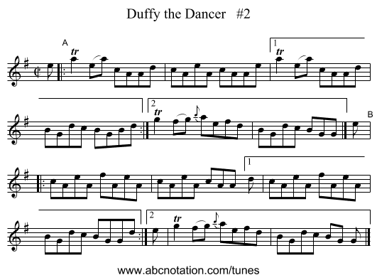 Duffy the Dancer   #2 - staff notation
