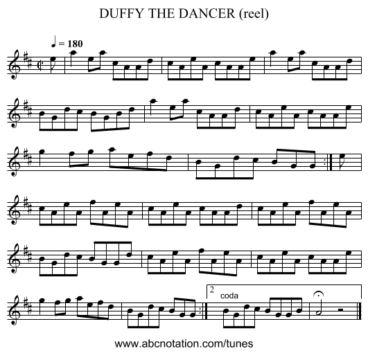 DUFFY THE DANCER (reel) - staff notation