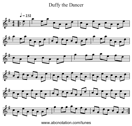 Duffy the Dancer - staff notation