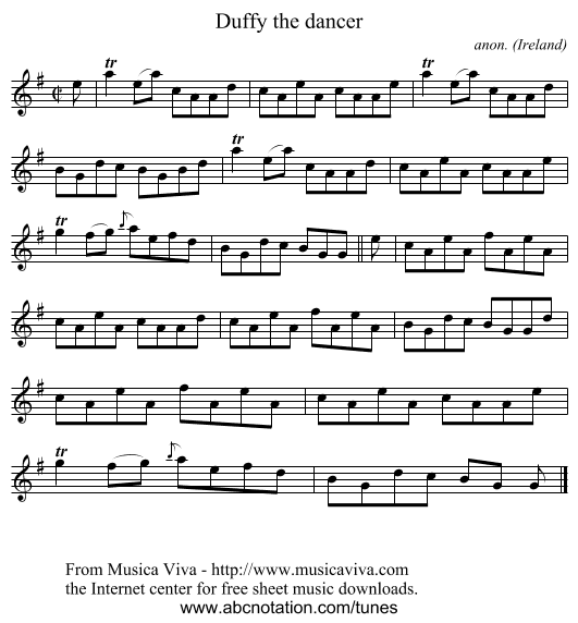 Duffy the dancer - staff notation