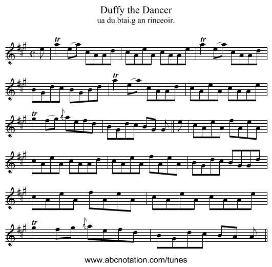Duffy the Dancer - staff notation