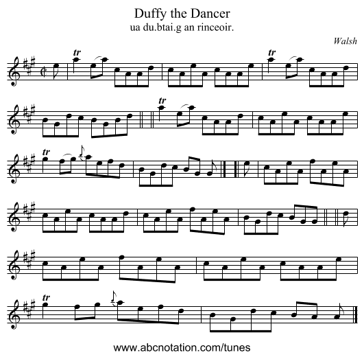 Duffy the Dancer - staff notation
