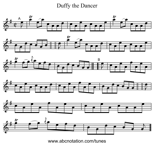 Duffy the Dancer - staff notation
