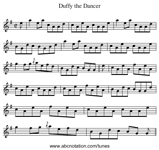 Duffy the Dancer - staff notation