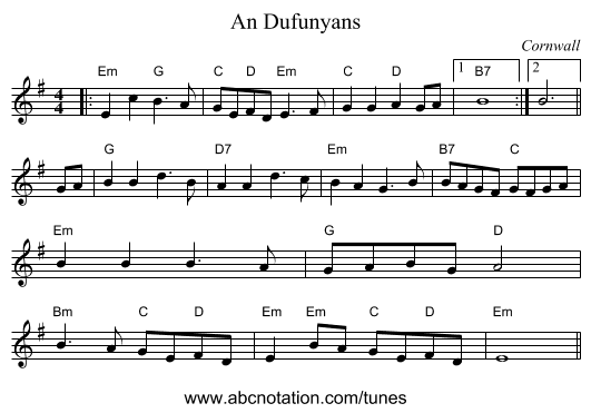 Dufunyans, An - staff notation