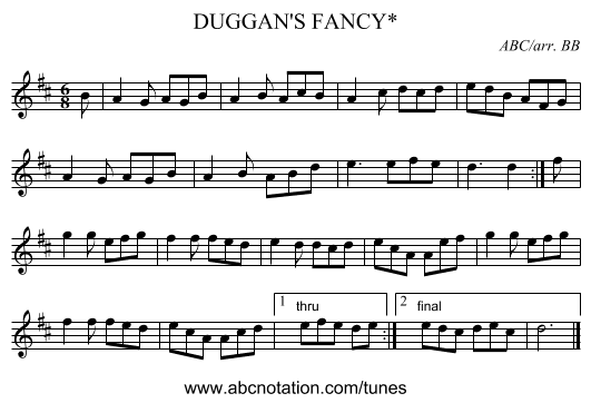 DUGGAN'S FANCY* - staff notation