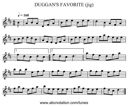 DUGGAN'S FAVORITE (jig) - staff notation