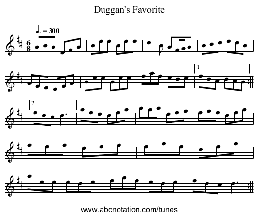 Duggan's Favorite - staff notation