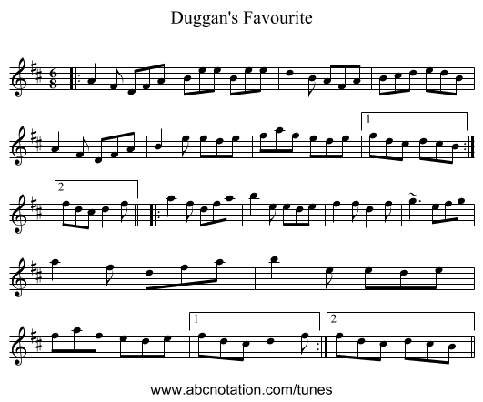 Duggan's Favourite - staff notation