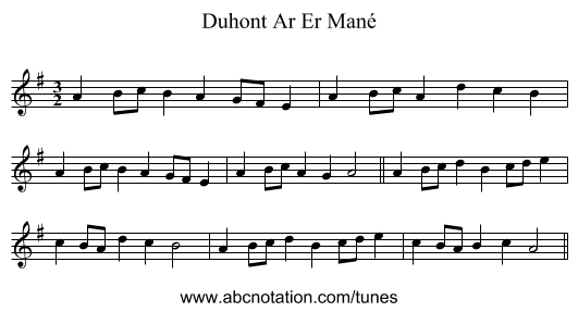 Duhont Ar Er Mané - staff notation