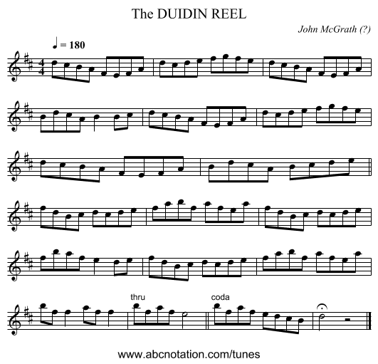 DUIDIN REEL, The - staff notation