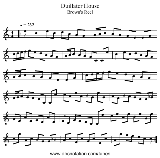 Duillater House - staff notation