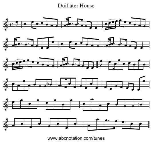 Duillater House - staff notation