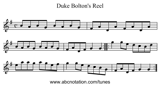 Duke Bolton's Reel - staff notation