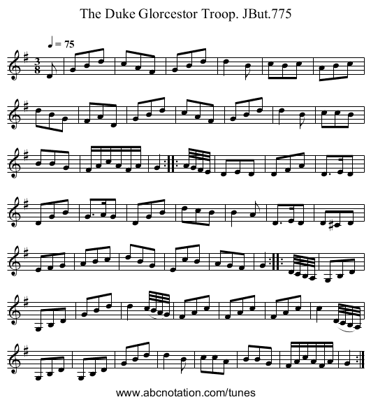 Duke Glorcestor Troop. JBut.775, The - staff notation