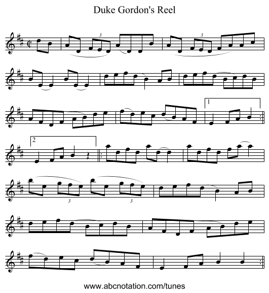 Duke Gordon's Reel - staff notation
