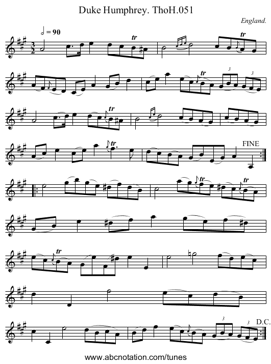 Duke Humphrey. ThoH.051 - staff notation