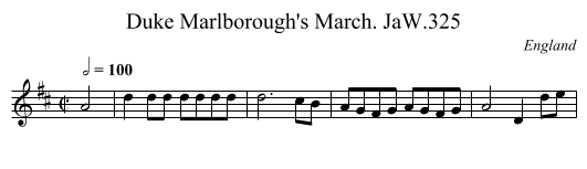 Duke Marlborough's March. JaW.325 - staff notation