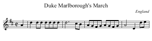 Duke Marlborough's March - staff notation