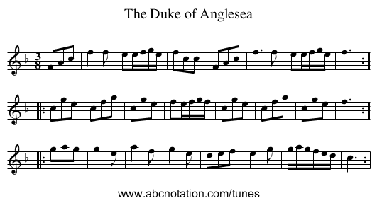 Duke of Anglesea, The - staff notation