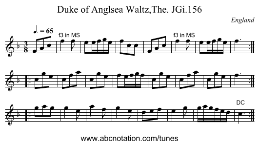 Duke of Anglsea Waltz,The. JGi.156 - staff notation