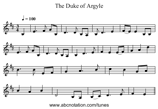 Duke of Argyle, The - staff notation