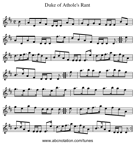 Duke of Athole's Rant - staff notation