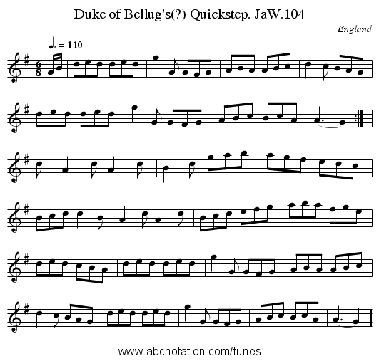 Duke of Bellug's(?) Quickstep. JaW.104 - staff notation