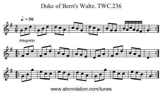 Duke of Berri's Waltz. TWC.236 - staff notation