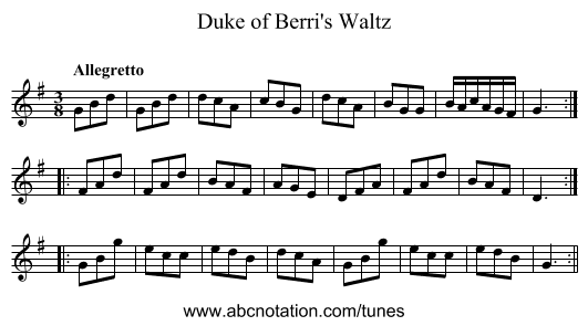 Duke of Berri's Waltz - staff notation