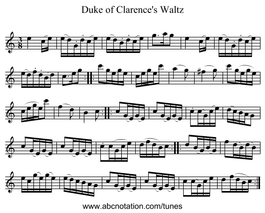 Duke of Clarence's Waltz - staff notation