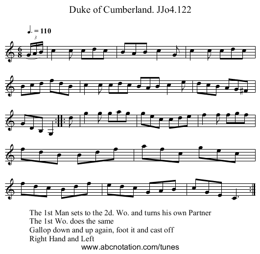 Duke of Cumberland. JJo4.122 - staff notation