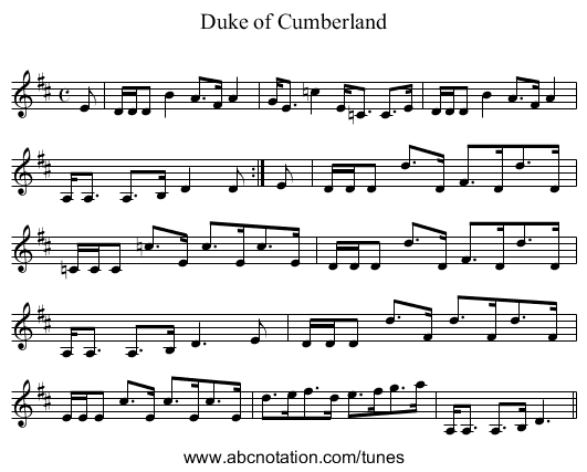 Duke of Cumberland - staff notation