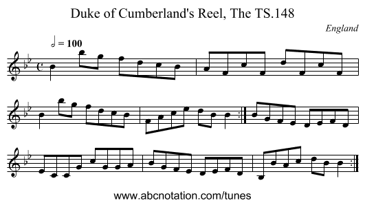Duke of Cumberland's Reel, The TS.148 - staff notation