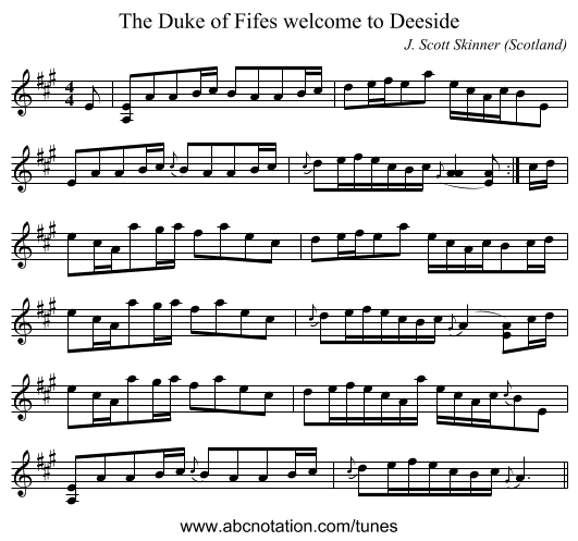 Duke of Fifes welcome to Deeside, The - staff notation