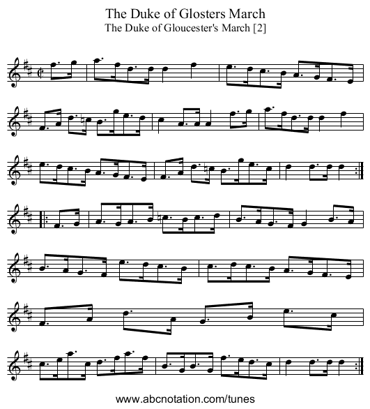 Duke of Glosters March, The - staff notation