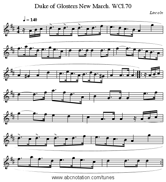 Duke of Glosters New March. WCl.70 - staff notation
