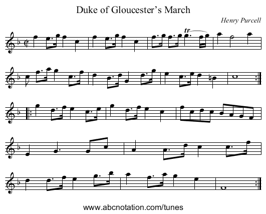 Duke of Gloucester’s March - staff notation