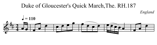 Duke of Gloucester's Quick March,The. RH.187 - staff notation
