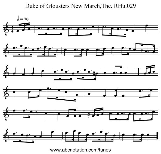 Duke of Glousters New March,The. RHu.029 - staff notation