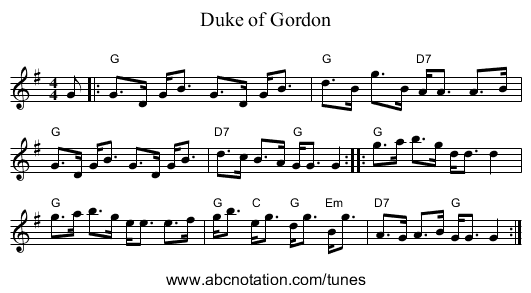 Duke of Gordon - staff notation